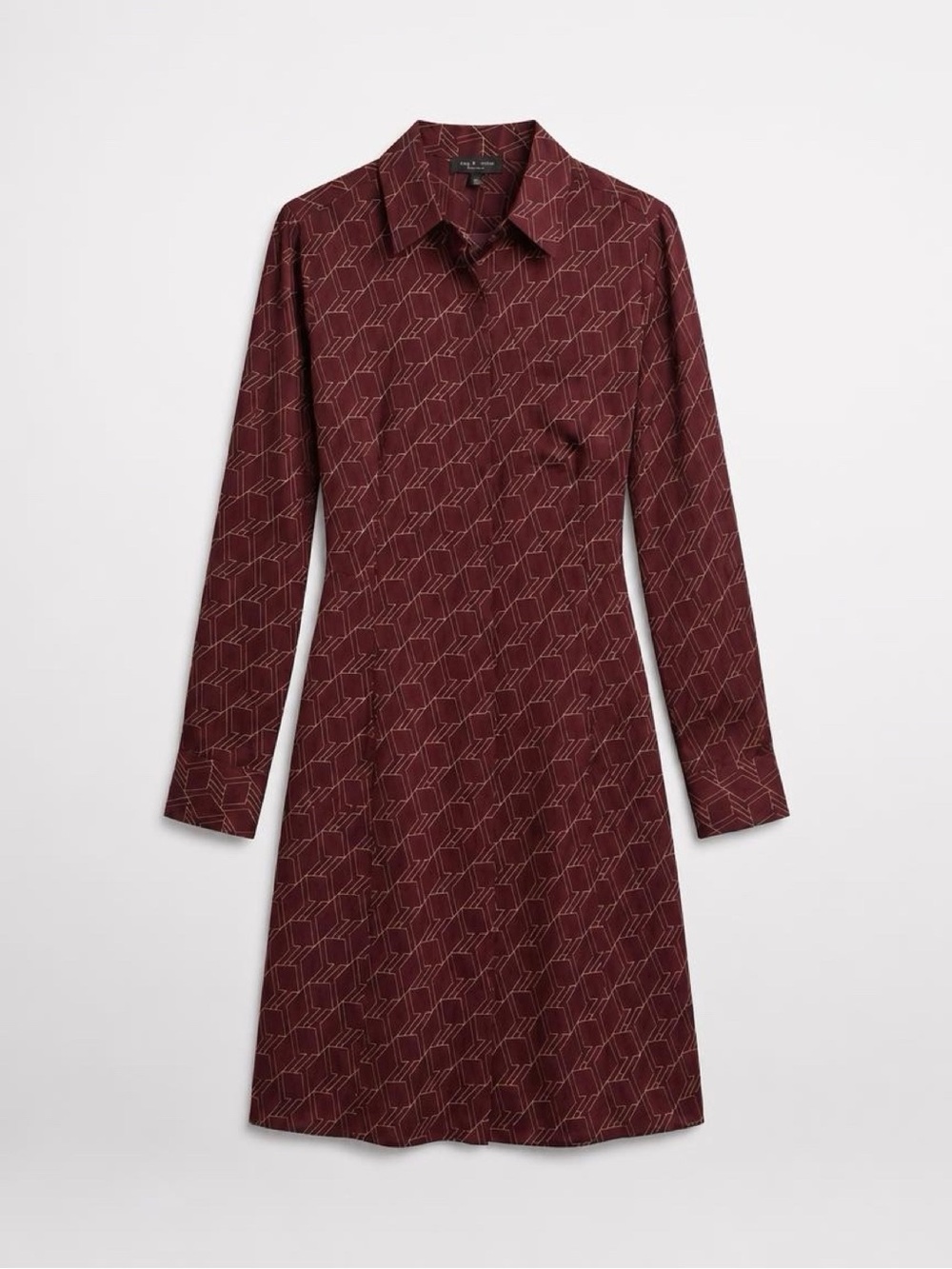 rag & bone NEW YORK Burgundy Geometric Satin Long Sleeve Shirt Dress Size 2